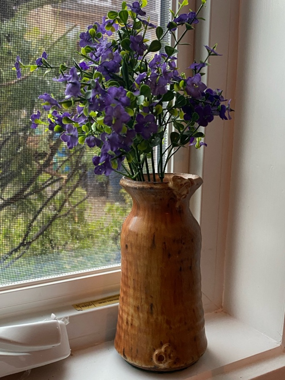 Vintage 70s artisan hamade Stoneware  Brown Rustic Vase